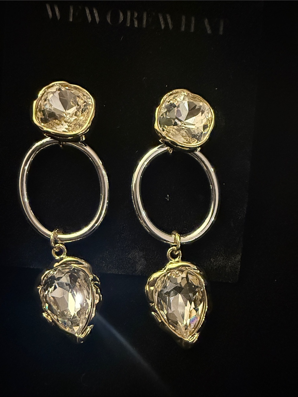 WeWoreWhat Crystal Square Pear Drop Hoop Earrings NWT